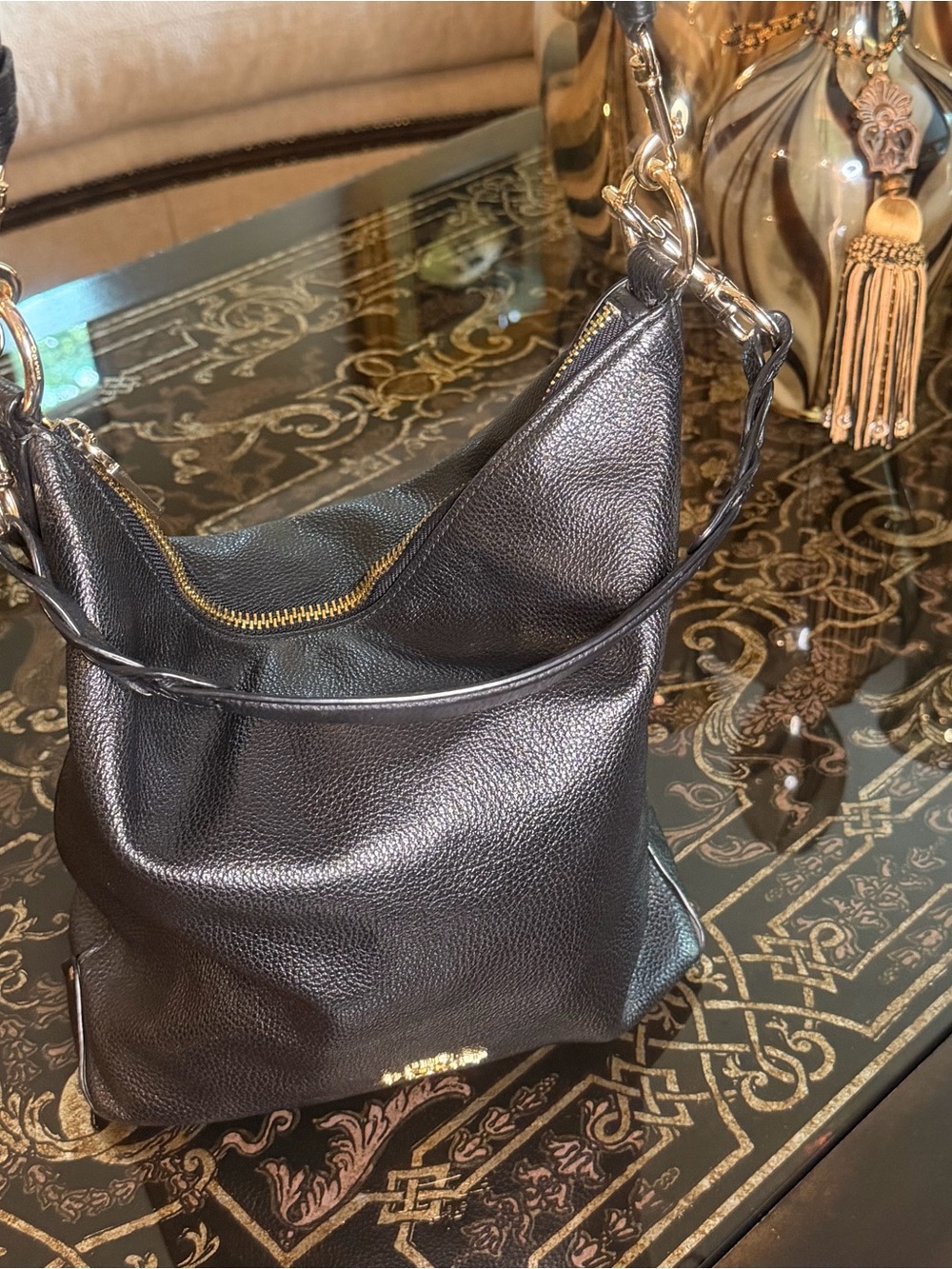 Coach Black Pebbled Leather Hobo with Gold Hardware